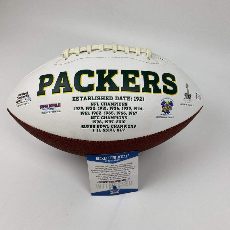 Autographed/Signed Davante Adams Green Bay Packers Full Size F/S White Panel Logo Football Beckett BAS COA