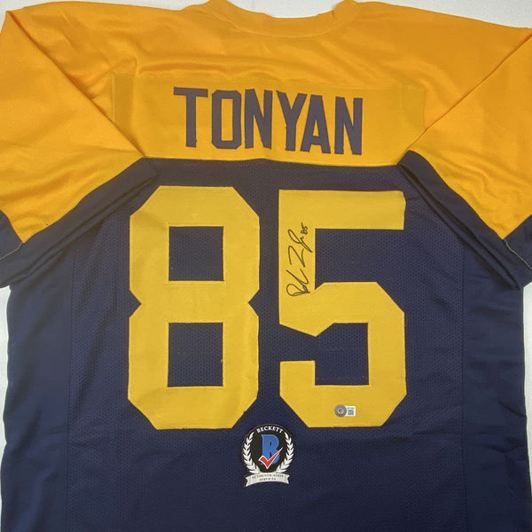 Autographed/Signed Robert Tonyan Green Bay Retro Blue Football Jersey Beckett BAS COA