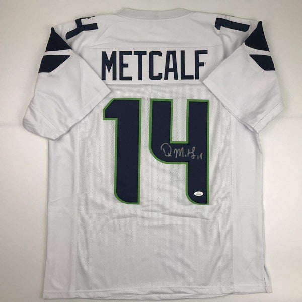 Autographed/Signed DK D.K. Metcalf Seattle White Football Jersey JSA COA