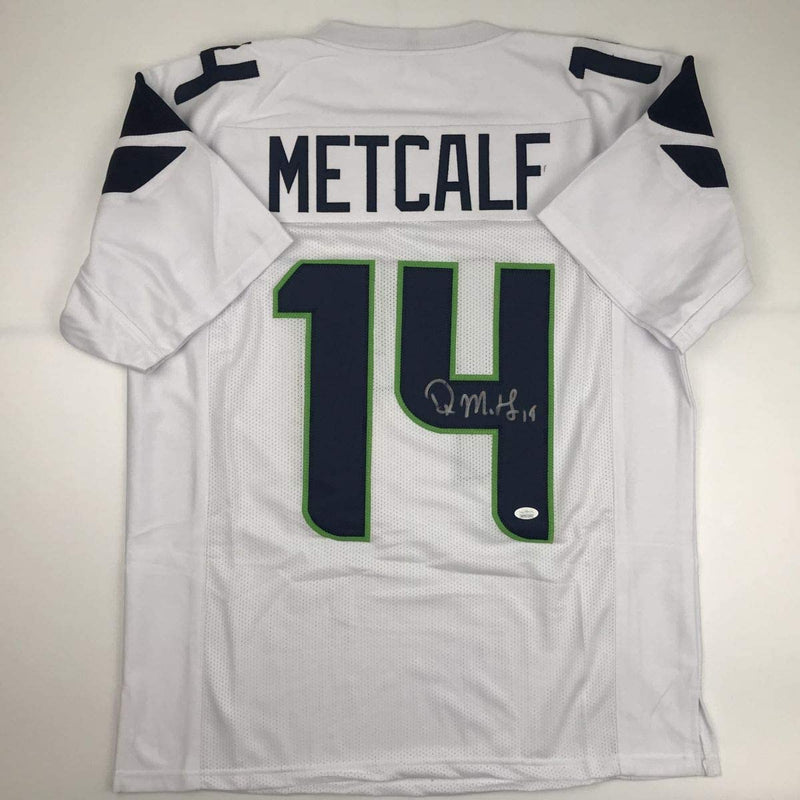 Autographed/Signed DK D.K. Metcalf Seattle White Football Jersey JSA COA