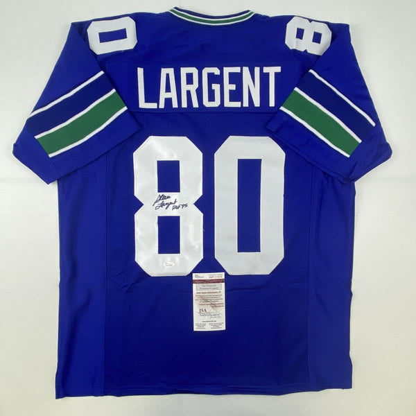 Autographed/Signed Steve Largent HOF 95 Seattle Blue Football Jersey JSA COA