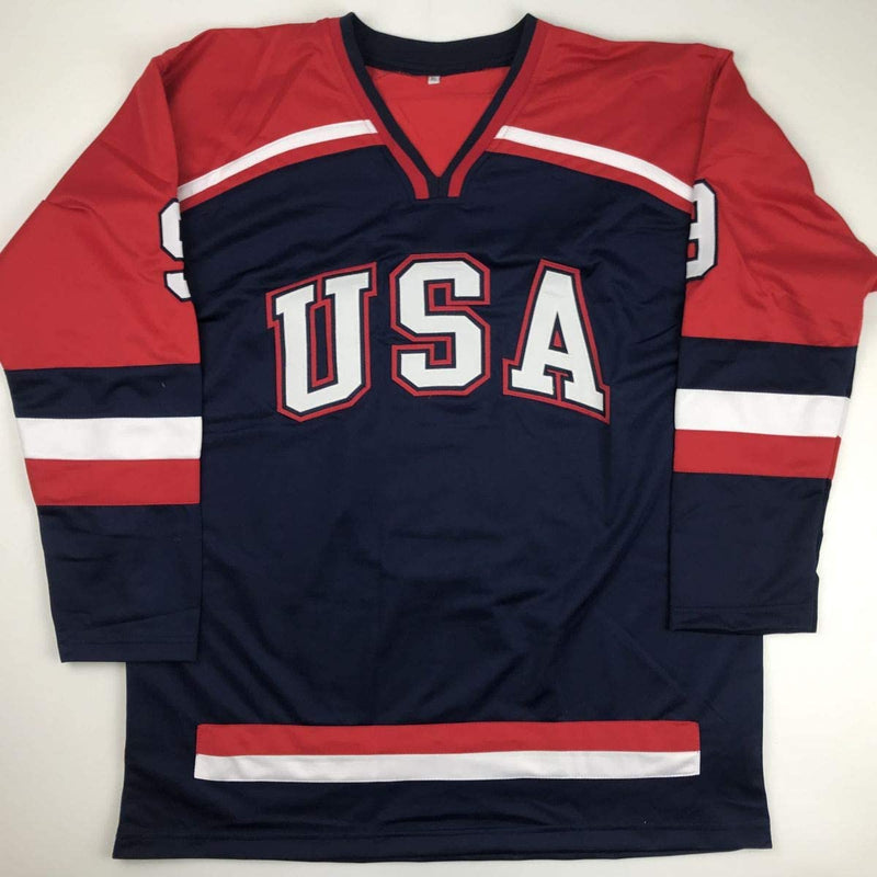 Autographed/Signed Mike Modano HOF 2014 United States USA Blue Hockey Jersey Beckett BAS COA