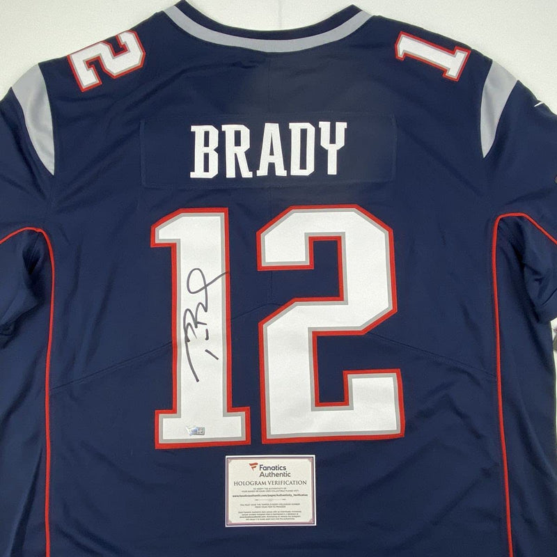 Autographed/Signed Tom Brady New England Patriots Blue Authentic Nike Limited Football Jersey Fanatics COA