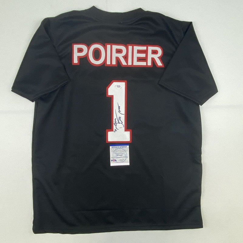Autographed/Signed Dustin Poirier UFC MMA Black Ultimate Fighting Jersey Shirt PSA/DNA COA