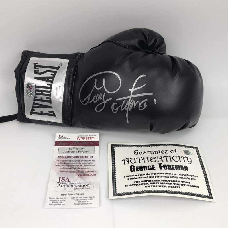 Autographed/Signed George Foreman Black Everlast Boxing Glove JSA COA Auto