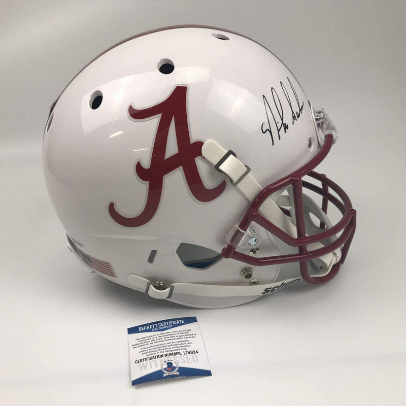 Autographed/Signed Nick Saban Alabama Crimson Tide White Full Size FS F/S Replica College Football Helmet JSA COA