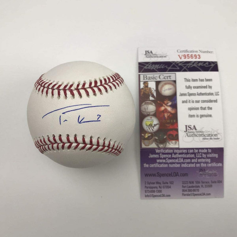 Autographed/Signed Trea Turner Rawlings Official Major League Baseball ROML JSA COA