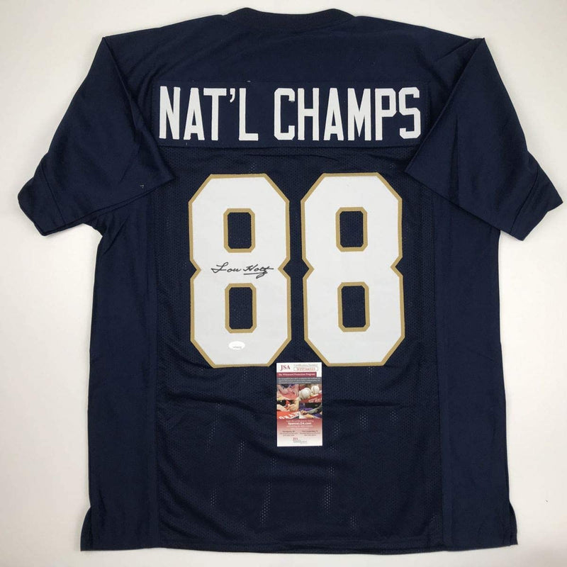 Autographed/Signed Lou Holtz 1988 National Champs Notre Dame Blue College Football Jersey JSA COA
