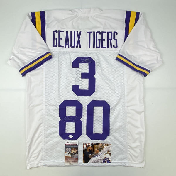 Autographed/Signed Odell Beckham Jr. & Jarvis Landry LSU White College Football Jersey JSA COA