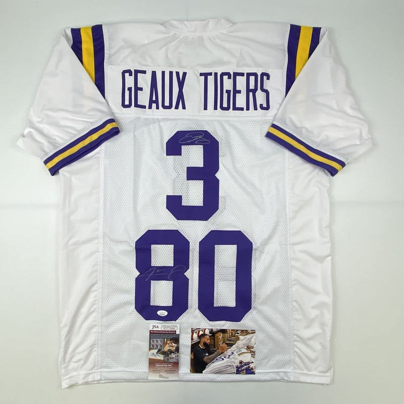 Autographed/Signed Odell Beckham Jr. & Jarvis Landry LSU White College Football Jersey JSA COA
