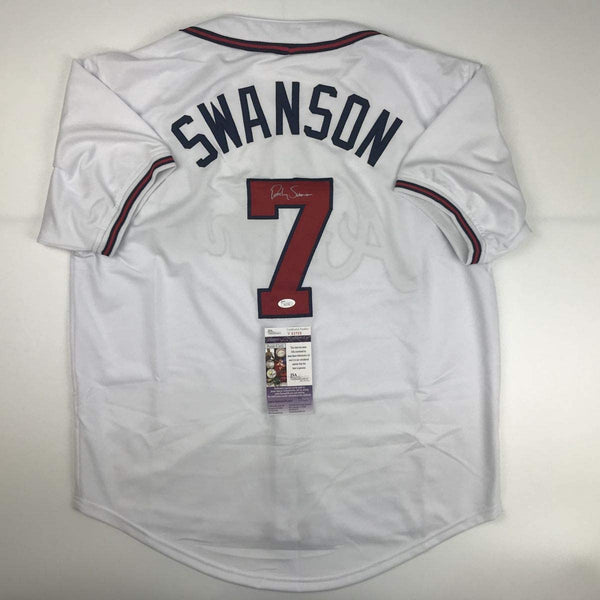 Autographed/Signed Dansby Swanson Atlanta White Baseball Jersey JSA COA
