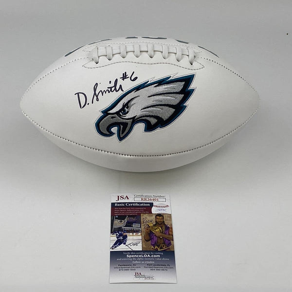 Autographed/Signed DeVonta Smith Philadelphia Eagles Full Size F/S White Panel Logo Football JSA COA