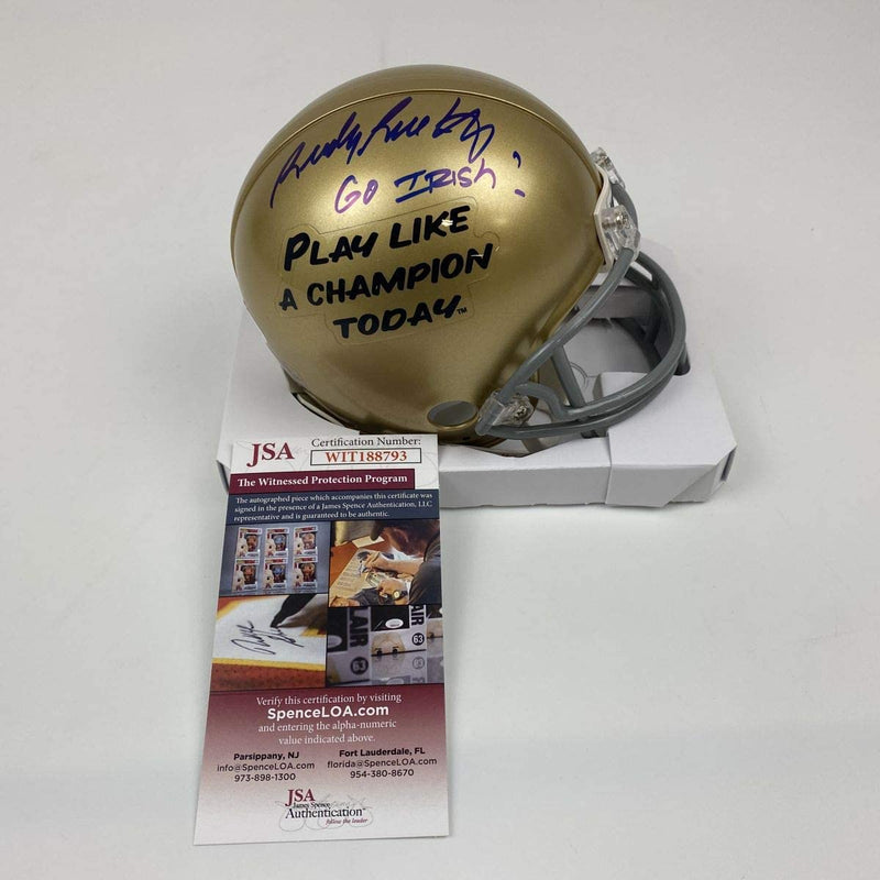Autographed/Signed Rudy Ruettiger Go Irish Notre Dame Football Mini Helmet JSA COA