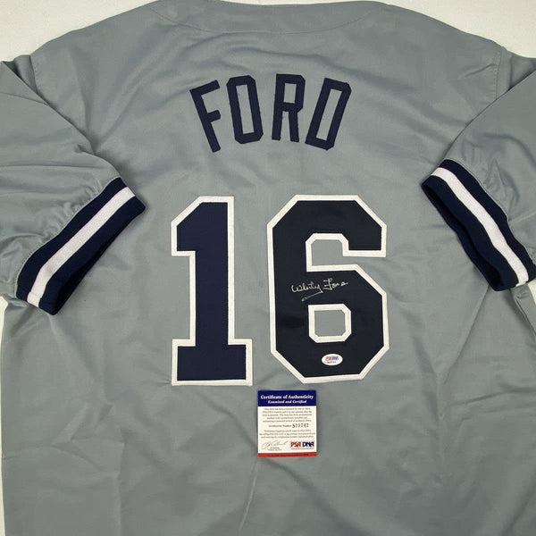 Autographed/Signed Whitey Ford New York Grey Baseball Jersey PSA/DNA COA