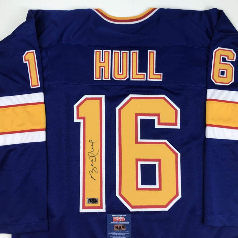 Autographed/Signed Brett Hull St. Louis Blue Hockey Jersey RSA COA