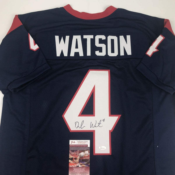 Autographed/Signed Deshaun Watson Houston Blue Football Jersey JSA COA