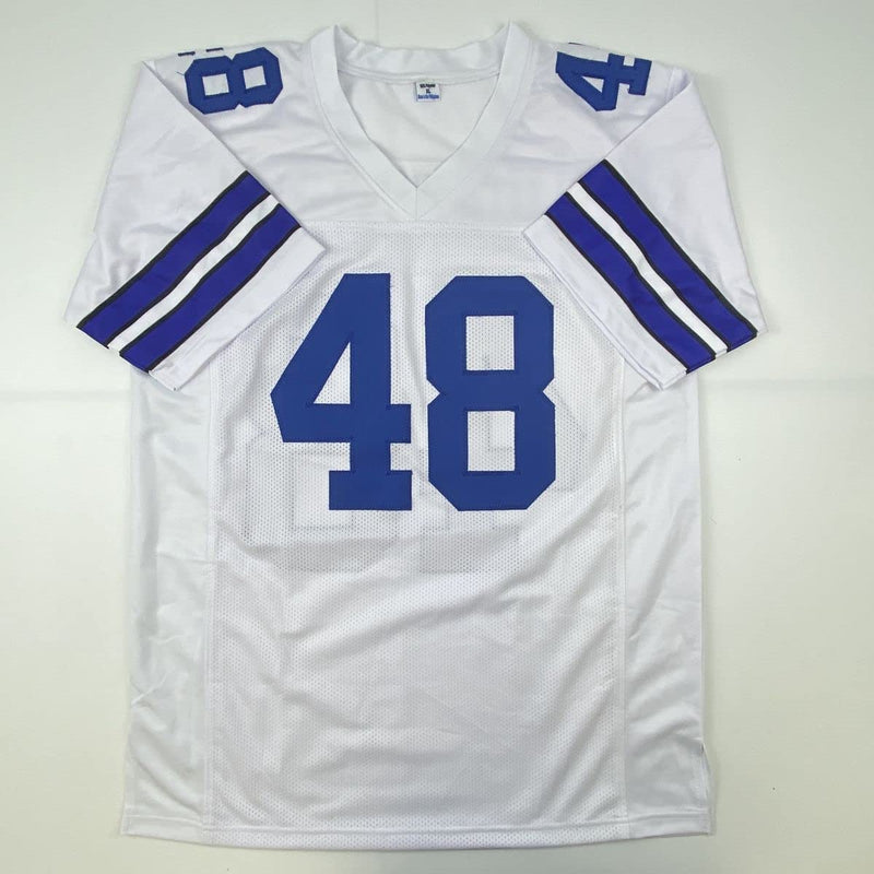 Autographed/Signed Daryl Moose Johnston Dallas White Football Jersey Beckett BAS COA