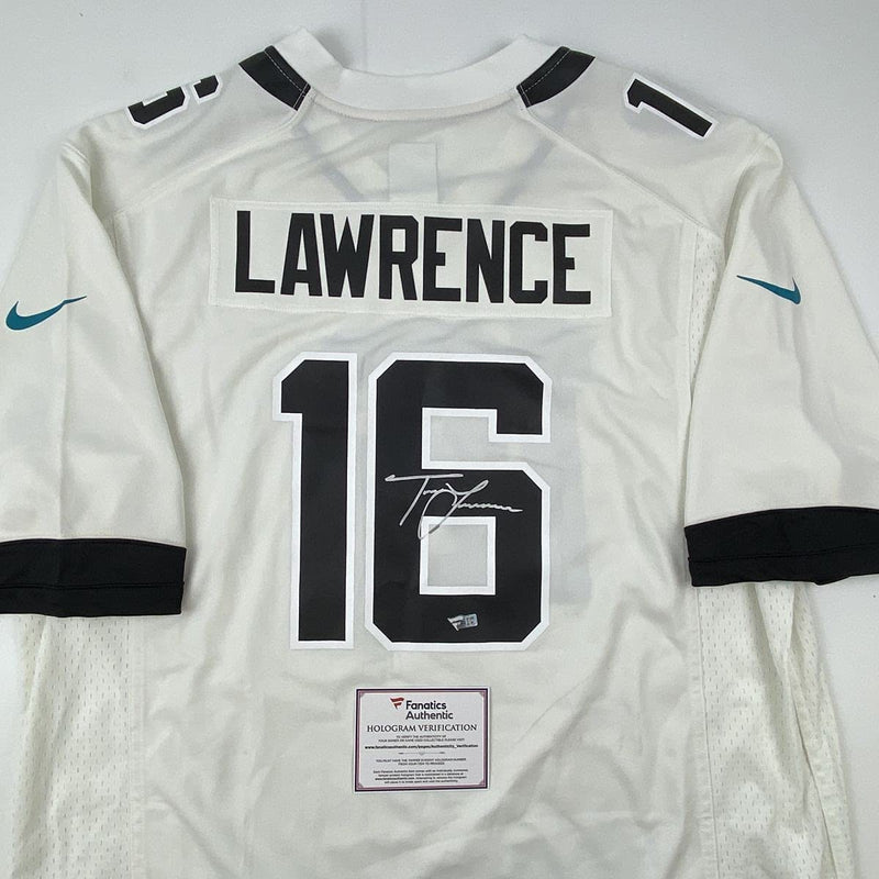 Autographed/Signed Trevor Lawrence Jacksonville Jaguars White Nike Game Football Jersey Fanatics COA