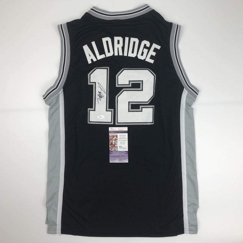Autographed/Signed LaMarcus Aldridge San Antonio Black Basketball Jersey JSA COA
