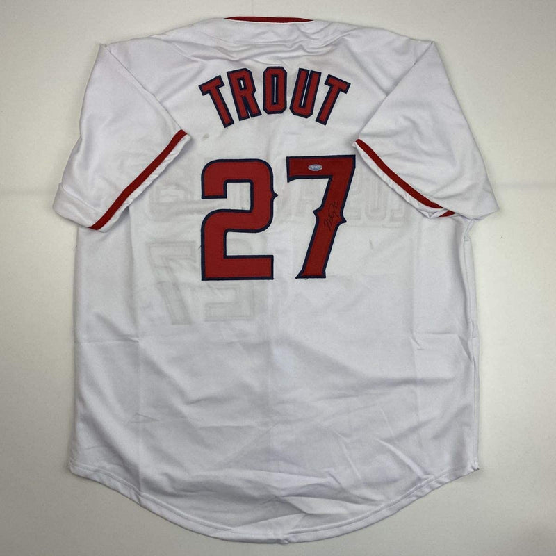 Autographed/Signed Mike Trout Los Angeles White Baseball Jersey Steiner Sports COA Hologram Only