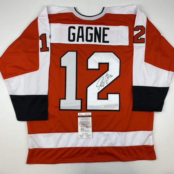 Autographed/Signed Simon Gagne Philadelphia Orange Hockey Jersey JSA COA