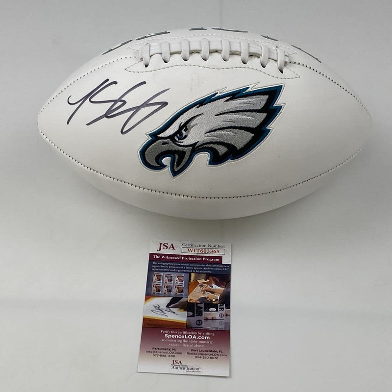 Autographed/Signed LeSean McCoy Philadelphia Eagles Full Size F/S White Panel Logo Football JSA COA