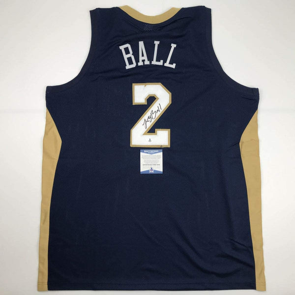 Autographed/Signed Lonzo Ball New Orleans Blue Basketball Jersey Beckett BAS COA