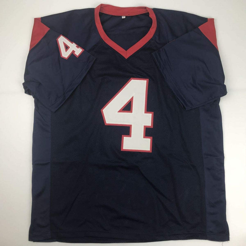 Autographed/Signed Deshaun Watson Houston Blue Football Jersey Beckett BAS COA