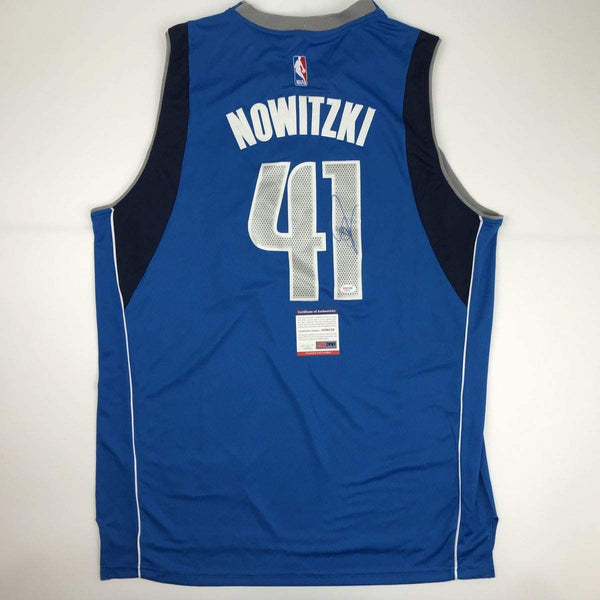 Autographed/Signed Dirk Nowitzki Dallas Blue Basketball Jersey PSA/DNA COA