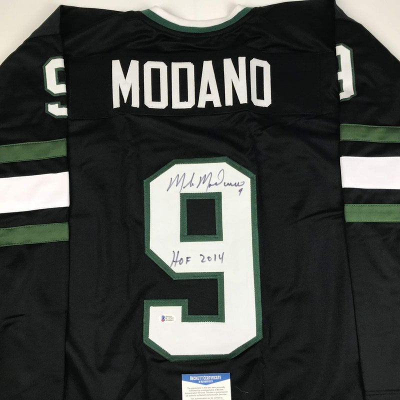 Autographed/Signed Mike Modano HOF 2014 Dallas Black Hockey Jersey Beckett BAS COA