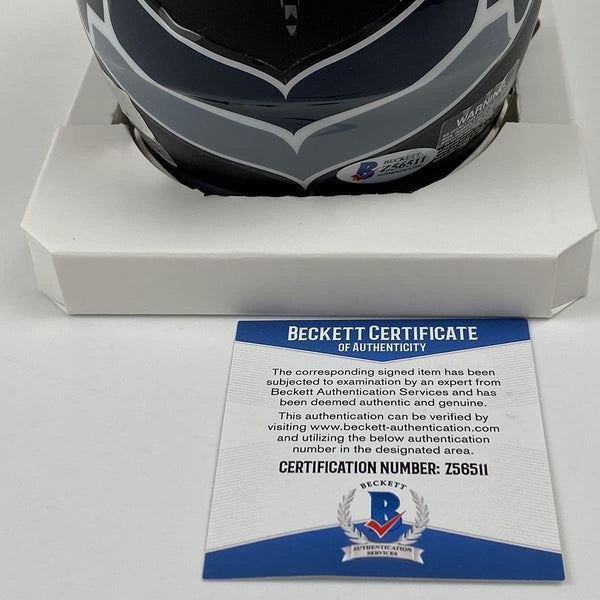Autographed/Signed Russell Wilson Seattle Seahawks Eclipse Football Mini Helmet Beckett BAS COA