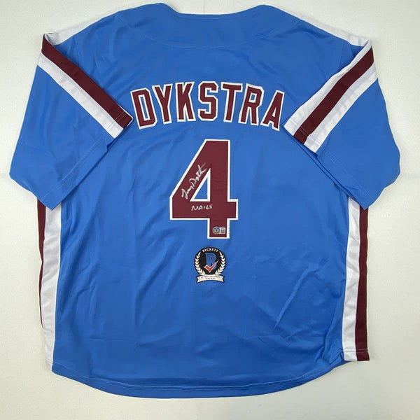 Autographed/Signed Lenny Dykstra Nails Philadelphia Blue Retro Baseball Jersey JSA COA