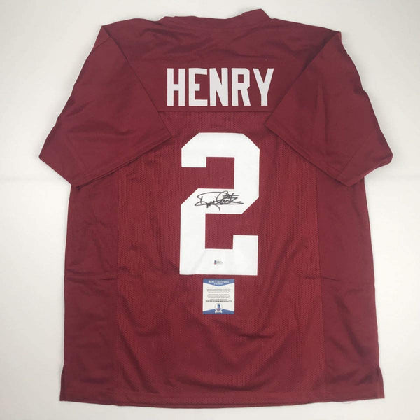 Autographed/Signed Derrick Henry Alabama Red College Football Jersey Beckett BAS COA