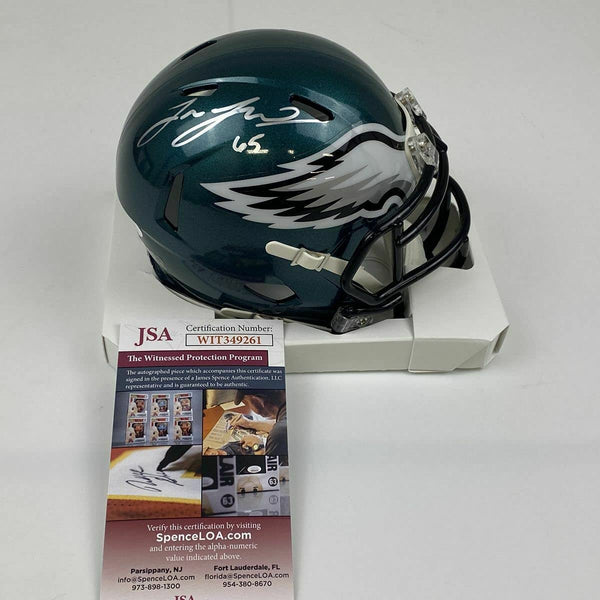 Autographed/Signed Lane Johnson Philadelphia Eagles Mini Football Helmet JSA COA