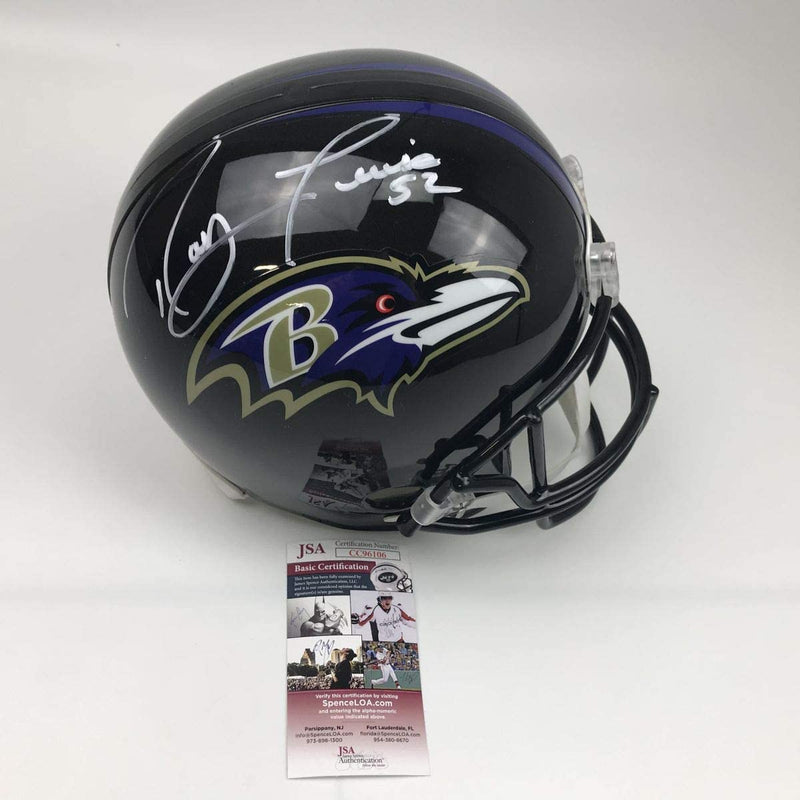 Autographed/Signed Ray Lewis Baltimore Ravens Full Size FS F/S Replica Football Helmet JSA COA