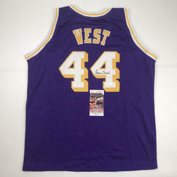 Autographed/Signed Jerry West Los Angeles LA Purple Basketball Jersey JSA COA