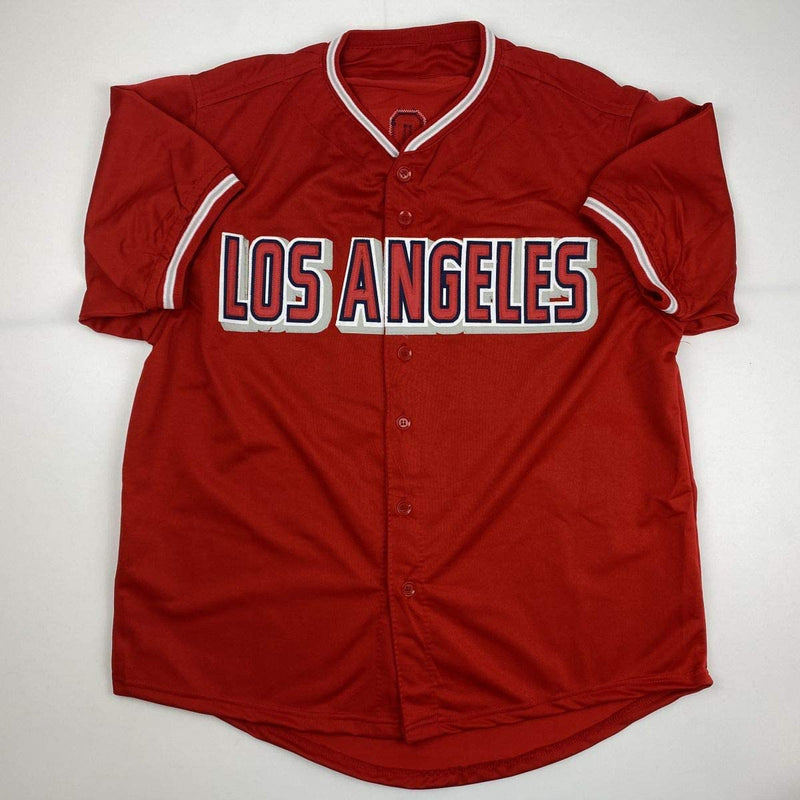 Autographed/Signed Mike Trout Los Angeles Red Baseball Jersey Steiner Sports COA Hologram Only