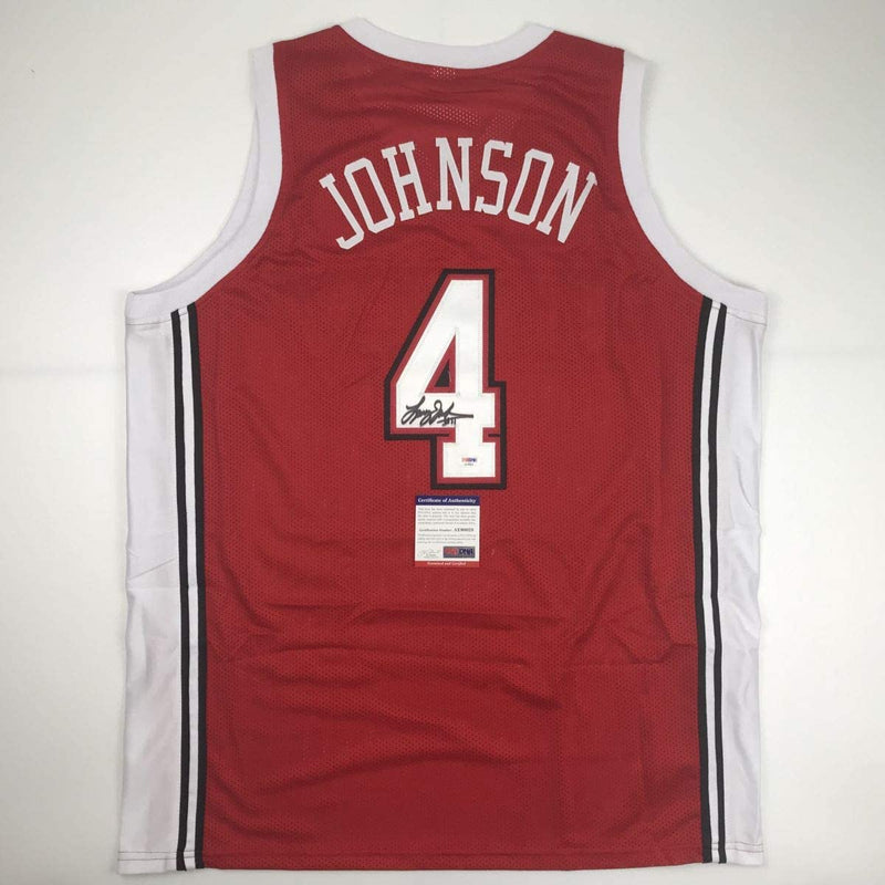 Autographed/Signed Larry Johnson UNLV Red College Basketball Jersey PSA/DNA COA