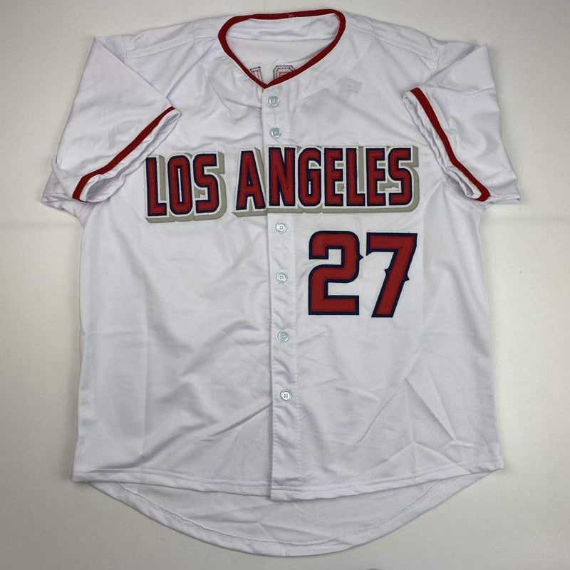 Autographed/Signed Mike Trout Los Angeles White Baseball Jersey Steiner Sports COA Hologram Only