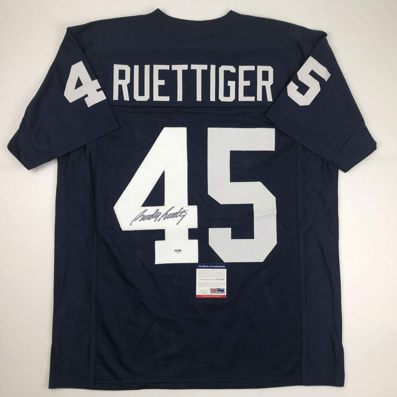 Autographed/Signed Rudy Ruettiger Notre Dame Blue College Football Jersey PSA/DNA COA