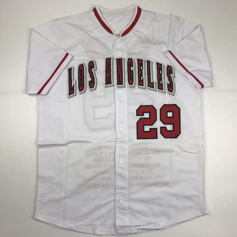 Autographed/Signed Rod Carew Los Angeles White Stat Baseball Jersey JSA COA