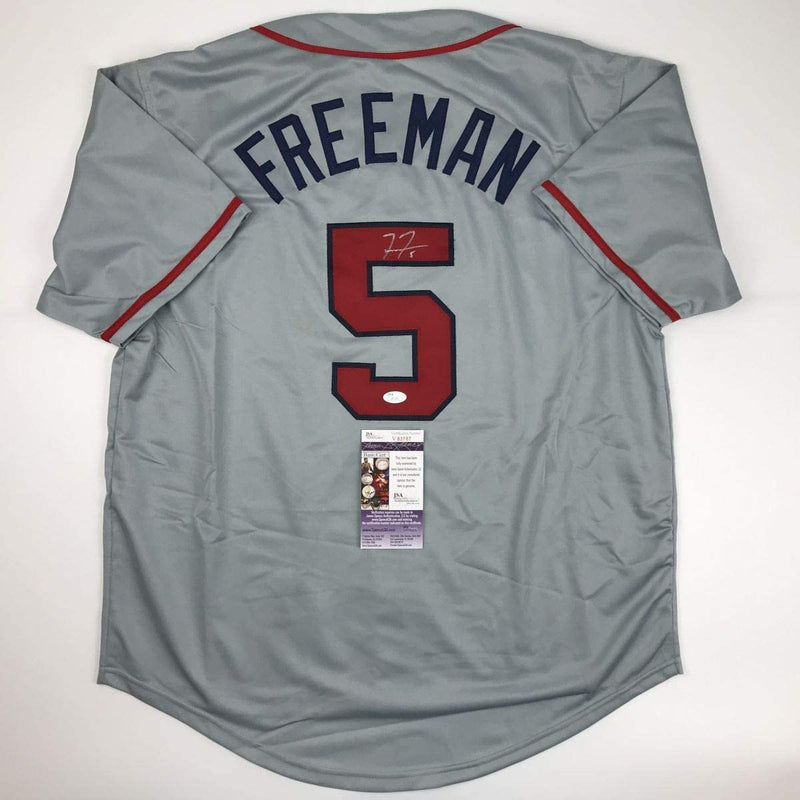 Autographed/Signed Freddie Freeman Atlanta Grey Baseball Jersey JSA COA