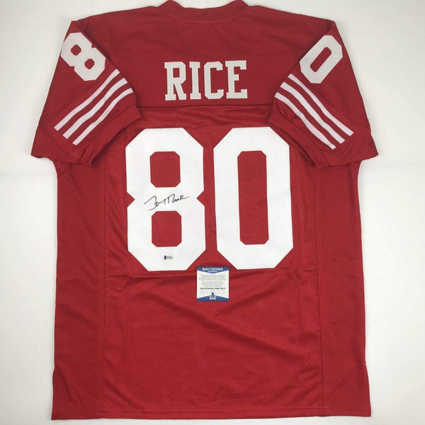 Autographed/Signed Jerry Rice San Francisco Red Football Jersey Beckett BAS COA
