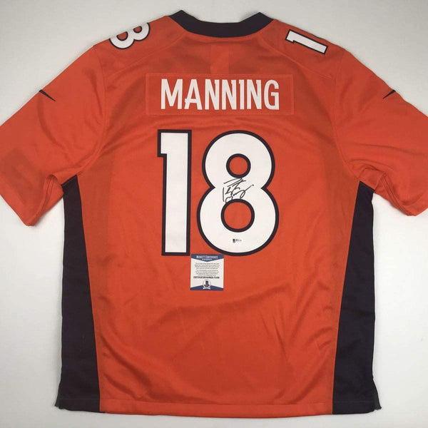Autographed/Signed Peyton Manning Denver Orange Football Jersey Beckett BAS COA