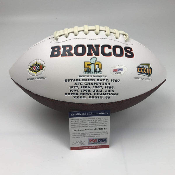 Autographed/Signed Peyton Manning Denver Broncos FS White Panel Logo Football PSA/DNA COA