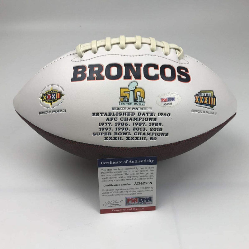 Autographed/Signed Peyton Manning Denver Broncos FS White Panel Logo Football PSA/DNA COA