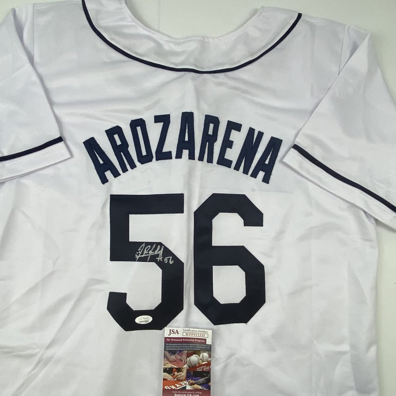 Autographed/Signed Randy Arozarena Tampa Bay White Baseball Jersey JSA COA