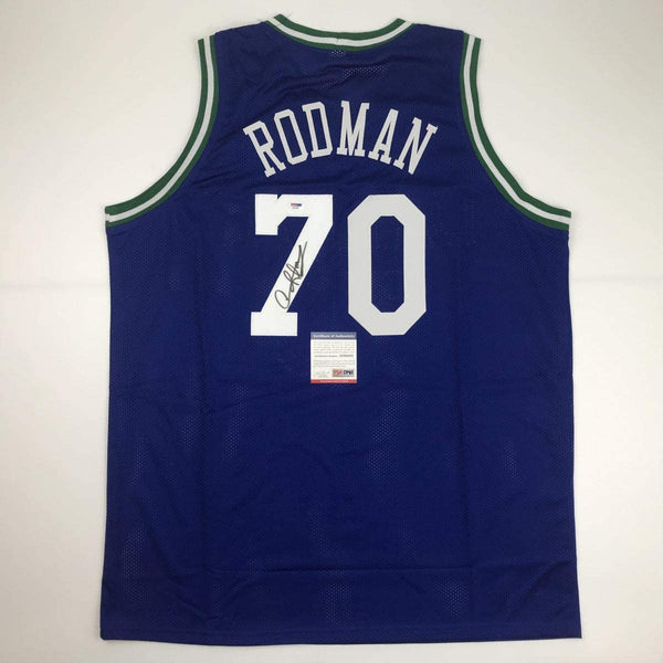 Autographed/Signed Dennis Rodman Dallas Blue Basketball Jersey PSA/DNA COA