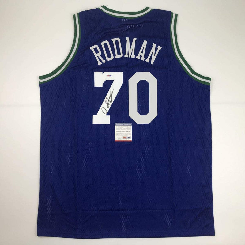 Autographed/Signed Dennis Rodman Dallas Blue Basketball Jersey PSA/DNA COA