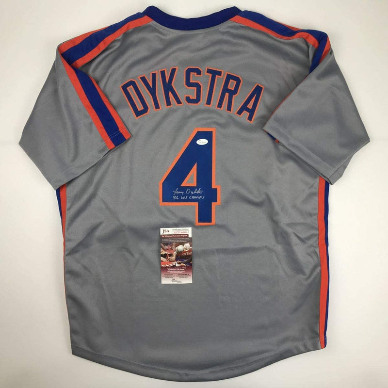 Autographed/Signed Lenny Dykstra 86 WS Champs New York Grey Baseball Jersey JSA COA